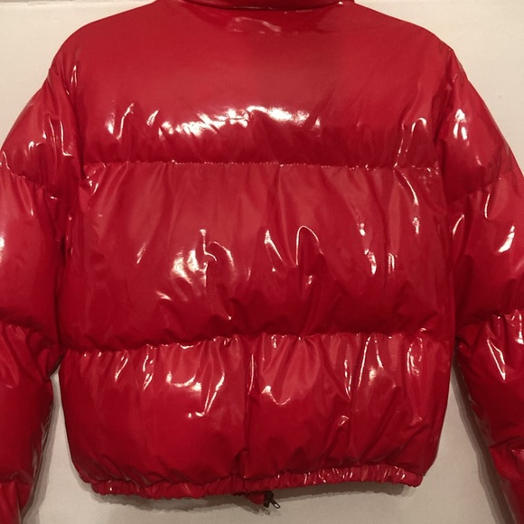 Red patent shiny red puffer jacket - Picture 3 of 6